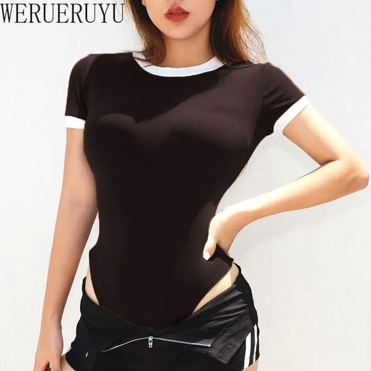 Fashion Harajuku Black Bodysuit Women Sexy Y2K Vintage Tops Summer Clothes Korean Short Sleeve High Waist Jumpsuits for Womens