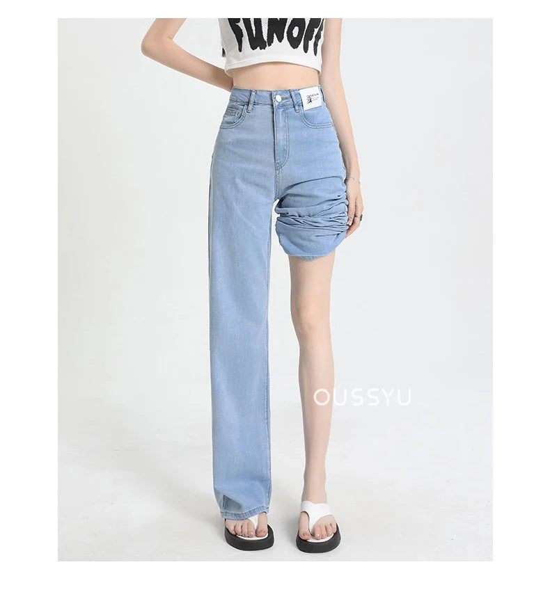 New Summer Soft Lyocell Jeans Women Blue Khaki White High Waist Straight Thin Wide Leg Denim Pants Y2k Loose Female Clothing 2XL