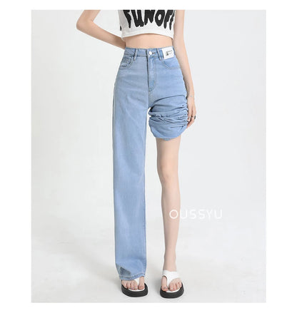 New Summer Soft Lyocell Jeans Women Blue Khaki White High Waist Straight Thin Wide Leg Denim Pants Y2k Loose Female Clothing 2XL