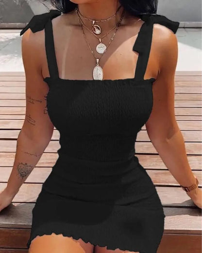 Trendy Solid Strap Short White Dresses Off Shoulder Sexy Skirt Pullover Sheath Mini Summer Beach Female Vest Dress Black