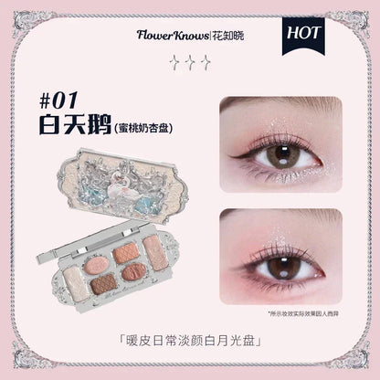 Flower Knows Moonlight Mermaid Eyeshadow Palette 8-Color Matte Shimmer Glitter Eye Makeup Cosmetics Women Beauty Eye Shadow swan white CHINA