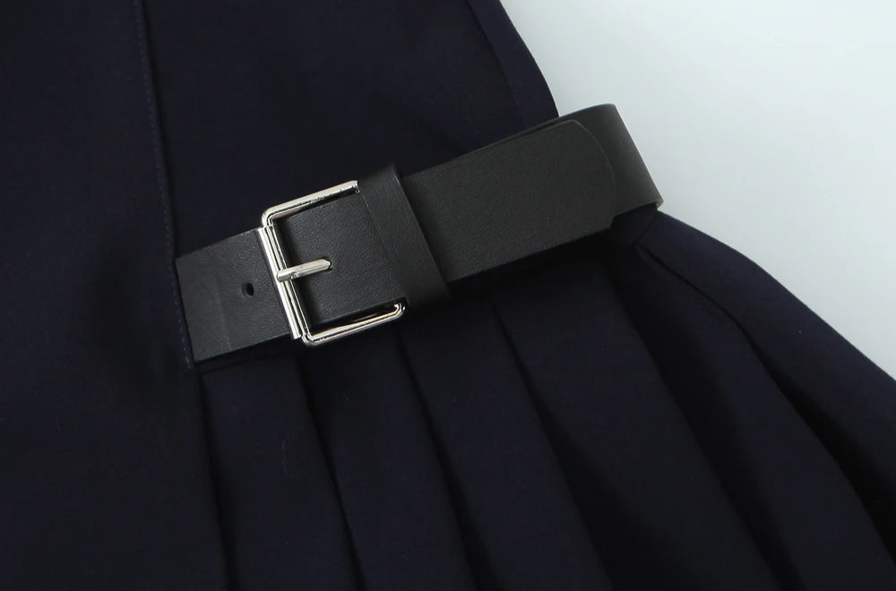 TRZA-Pleated Mini Dress with Side Loops for Women, Halter Neck, Back Zipper, Female Dresses, Chic Fashion Badiee Stylez