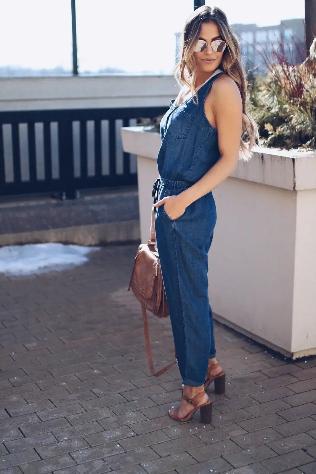 Summer Fashion Jumpsuit for Women Romper Overalls Single-breasted Casual Denim Trousers Sleeveless Ankle Pants Loose Jumpsuits Badiee Stylez