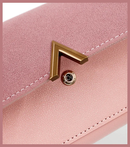 New Korean version women's wallet long V-shaped buckle three fold wallet for women, hand-held bag, change card bag