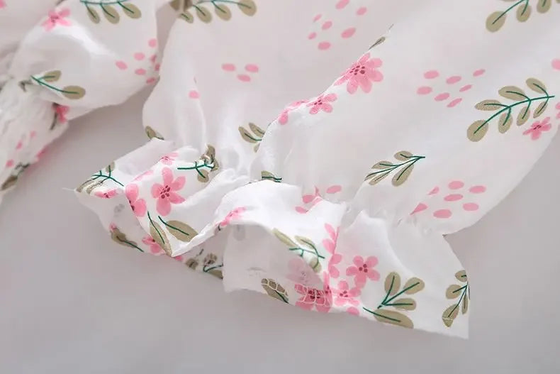 Sweet Broken Flower Slash Neck Women Blouse Agaric Edge Pleat Design Slim Elastic Waist Cropped Top Cute Chiffon T-shirt Summer