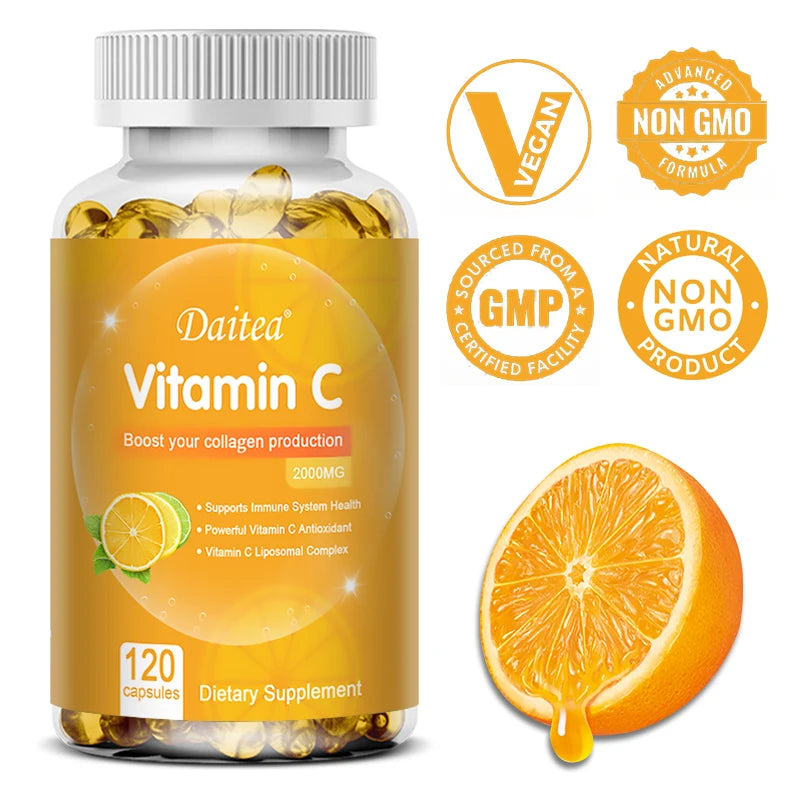 Daitea Vitamin C Capsules 2000 mg Nutritional Supplement - Antioxidants promote skin, hair, nails and immune health