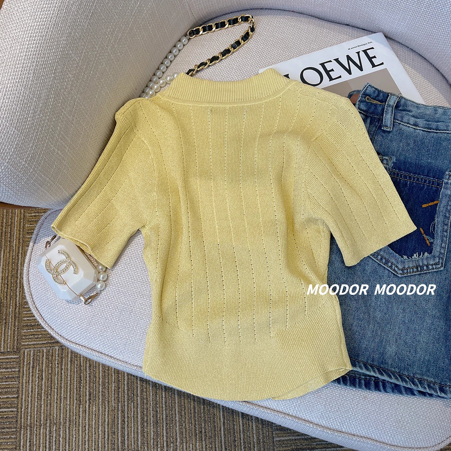 Elegant Gold Button Ice Silk Sweater Cardigan 2025 New Thin V-neck Knitted Short Sleeved Tee Women's Summer Hollow Slim Fit Top