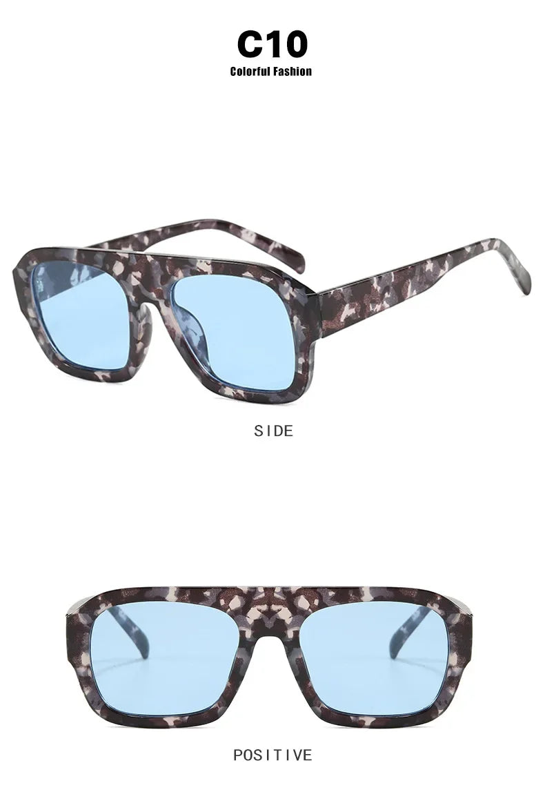 JNPCXI Fashion Square Women Sunglasses Shades UV400 Retro Leopard Tea Candy Color Gradient Men Punk Sun Glasses