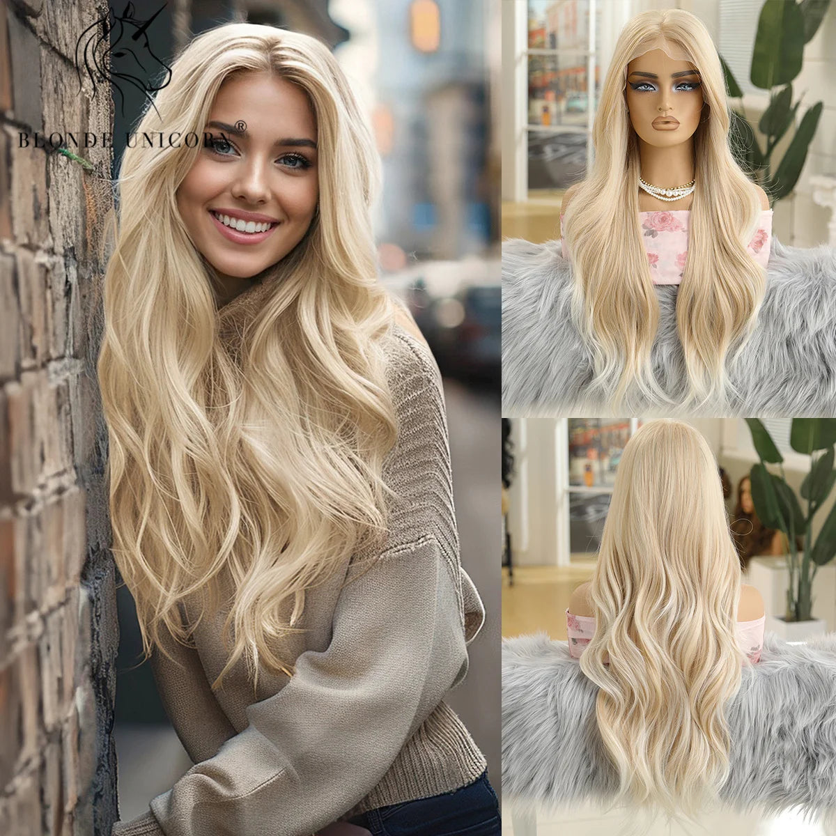 13x6 Lace Front Wig Blonde Wave Synthetic Wigs for Women Daily Party Cosplay Use Heat Resistant Fiber Hair SWLF8002-4BL28 1pc 150%|CHINA|26inches