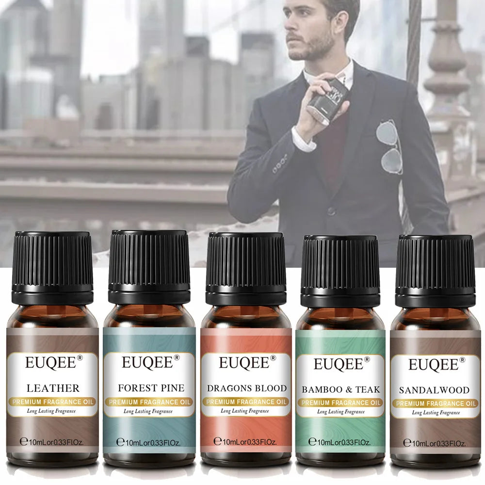 EUQEE 10ML Men's Fragrance Oil For Car Diffuser,Making Candle Leather Forest Pine Coffee Cake Cedarwood Bay Rum 1pcs/3pcs/6pcs - Badiee Stylez