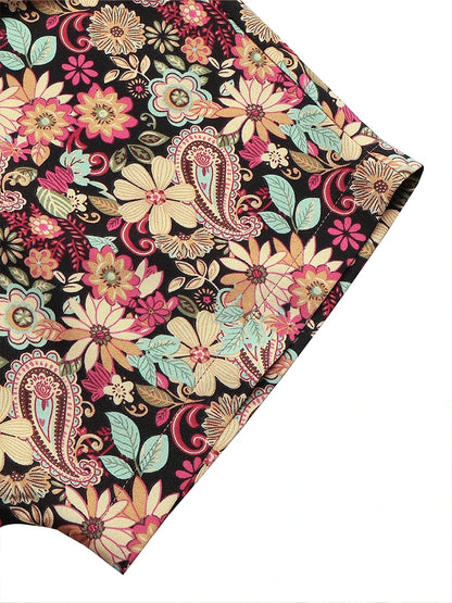 Plus Size 2024 Summer New Women's Floral T Shirt Loose Casual High Neck Summer Best Choice