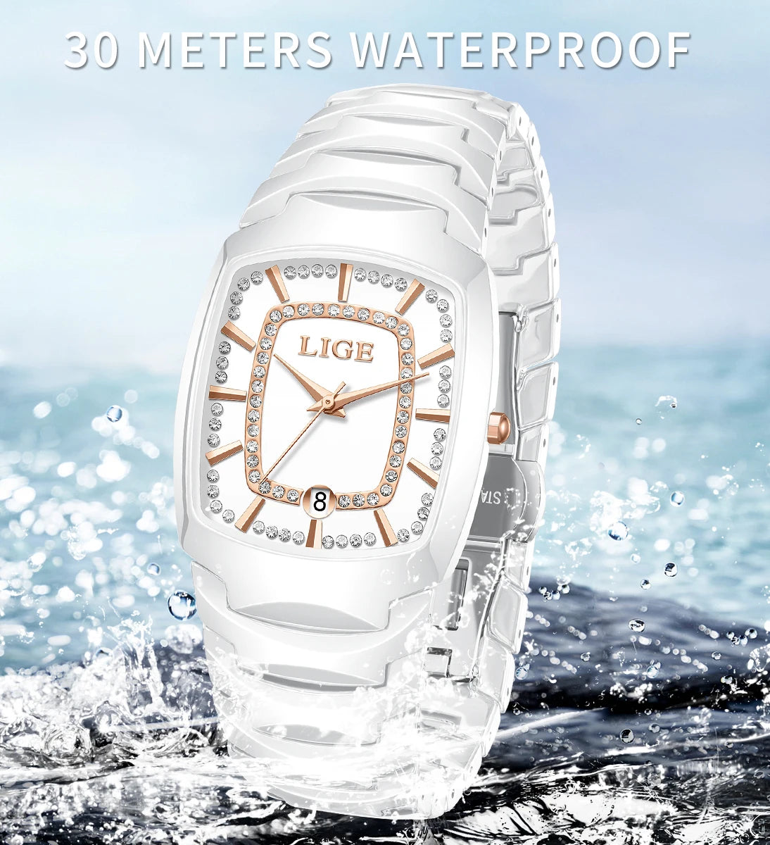 LIGE New Ladies Waterproof Watch Luxury Ceramic Braceletz Women Watches Creative Fashion Original Elegant Quartz Wristwatch Gift