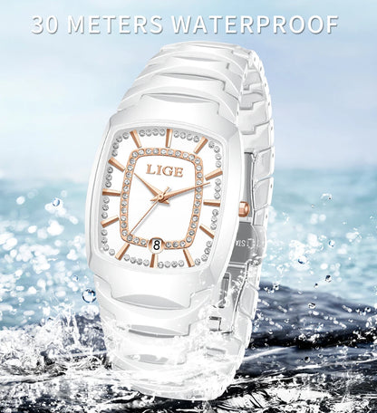 LIGE New Ladies Waterproof Watch Luxury Ceramic Braceletz Women Watches Creative Fashion Original Elegant Quartz Wristwatch Gift