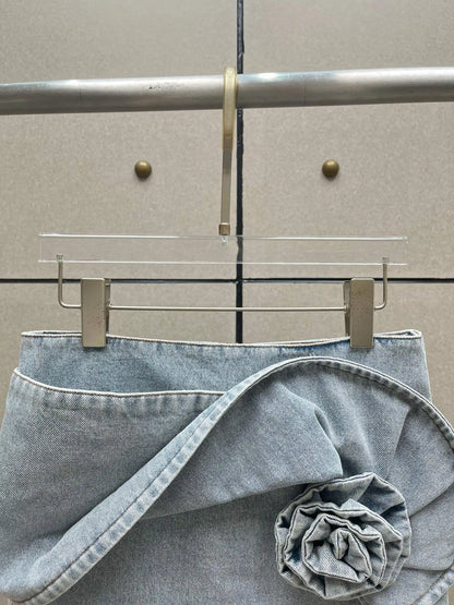 Rose Decoration Low Waist Women's Denim Skirt Y2K Temperament High Street Mini Half-body Skirt 2025 Summer New