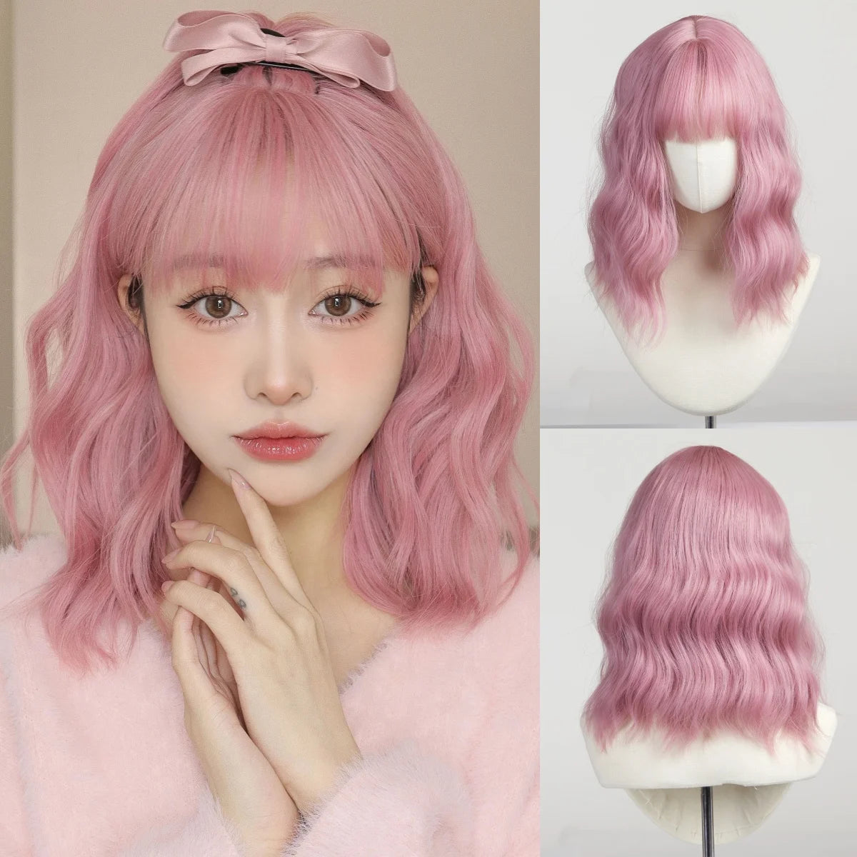 Allbell Magique Short Wavy Wig Bob Curly Wig With Bangs Dirty Orange Lolita Wigs Natural Synthetic Wig For Woman Heat Resistant LC210-1 CHINA