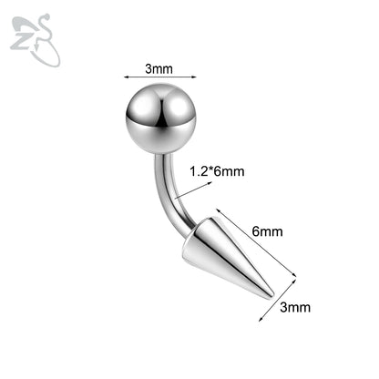 ZS 1 PC 16G Stainelss Steel Eyebrow Ring For Men Women Long Spike Curved Nose Bridge Piercing 3 Colors Cone Lip Labret Piercings Style 3 6X3X6MM