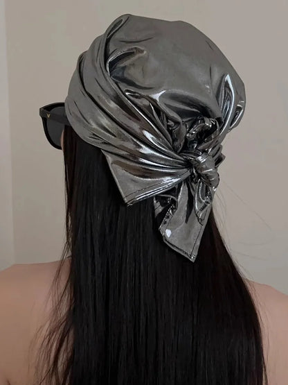 Y2K Punk Bandana Scarf for Women Fashion Square Headwear Bling Silver Head Scarf Hair Accessories Bandanas for Girls Women