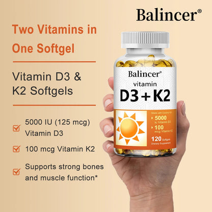 Vitamin D3 + K2 with Organic Virgin Coconut Oil, Vegan D3 (5000iu) with MK7 Vitamin K2 (100mcg), Supports Bone Health Supplement