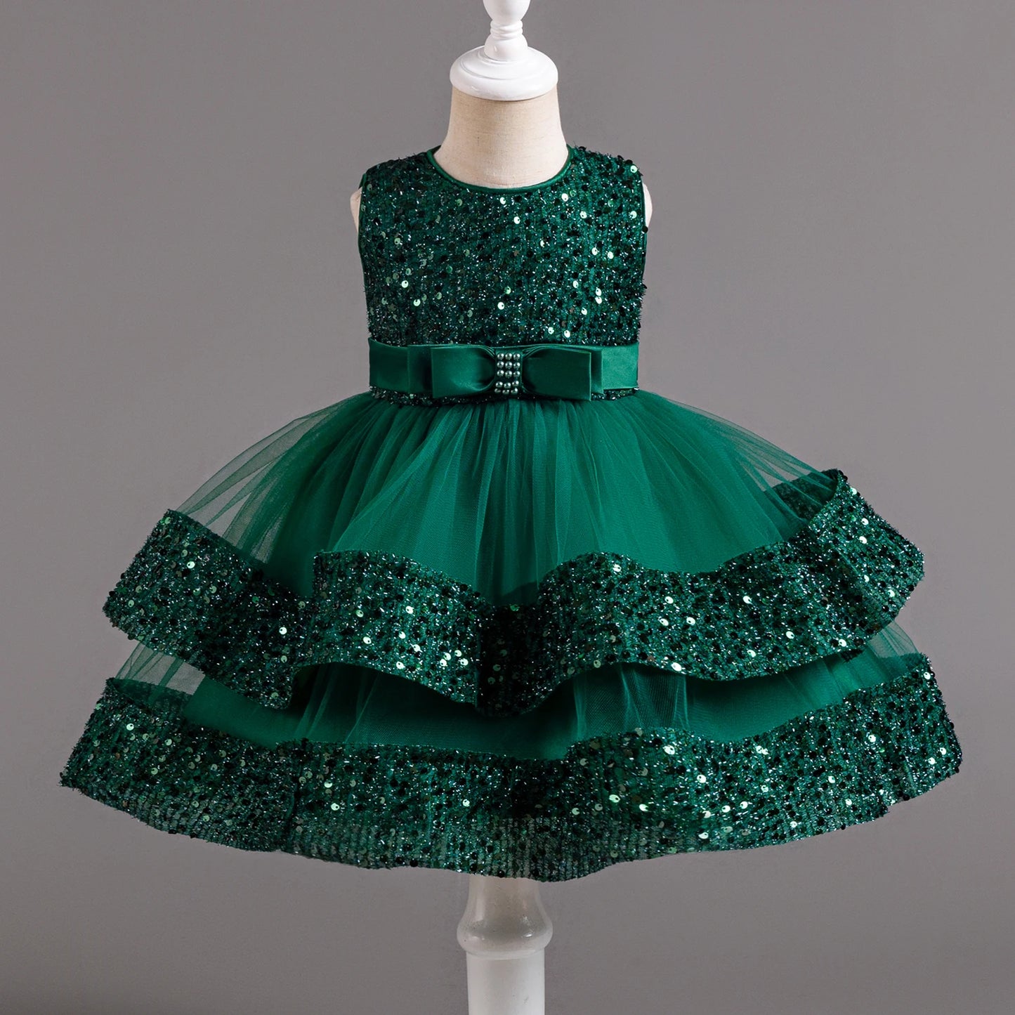 Fancy 12M Baby Sequins Tutu Gown Girl Sequin Bow 1st Birthday Princess Dress Flower Girl Costume for Wedding Party Summer Cloth Green 03