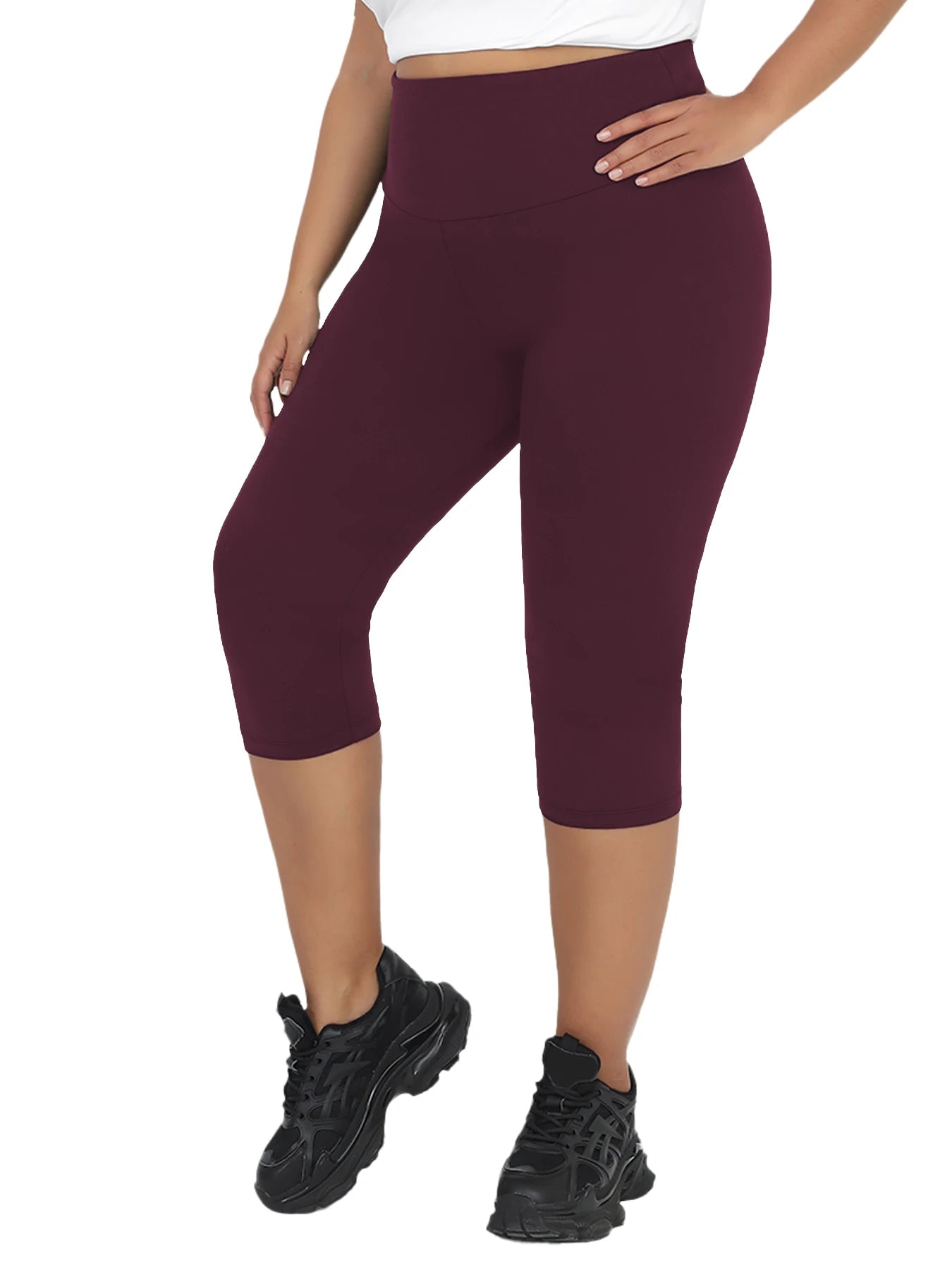 Plus Size Leggings for Women Super soft High Waisted Tummy Control Yoga Capri Pants No See Through Workout Running Leggings -4