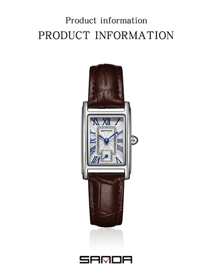 SANDA 1116 Quartz Watch Women Elegant Design Rectangle Dial Watches Waterproof Pointer Leather Business Ladies Wristwatches