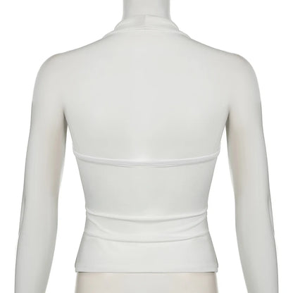 Cuteandpsycho Halter Neck Sext Tops Solid Basic Clubwear Fashion Slim Backless Cloth for Women Y2K Vintage 2000s Streetwear Tee