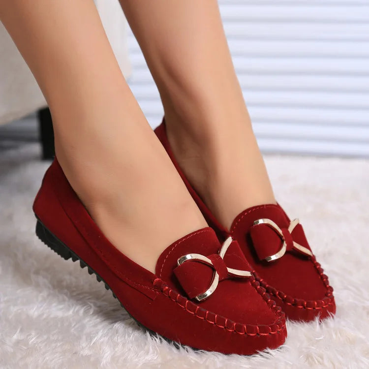 Women's Flat Shoes Fashion Casual Lofers 2023 Ladies Elegant Butterfly-Knot Comfortable Shoes Women Soft Classic Office Shoes Burgundy