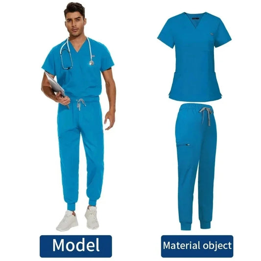 Men Scrubs Suit Plug Size Medical Uniforms V Neck Scrub Top Short Sleeve Pure Cotton Medical Pants Loose Nursing Workwear Doctor Badiee Stylez