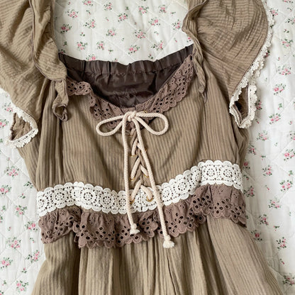 Fashion Y2K Summer Vintage Skirt Sexy V-neck sleeveless Brown Dress New Holiday Beach slim-fit lace mini dress Streetwear emo