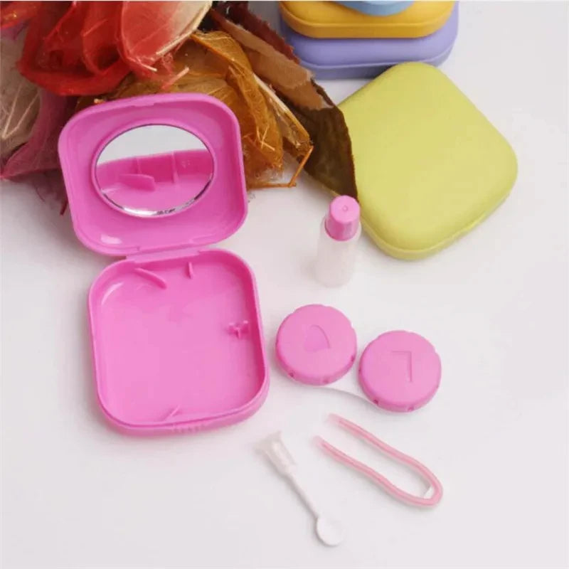 1pcs Mini Square Contact Lens Case with Mirror for Women Colorful Lens Box Eye Container Lovely Travel Kits Badiee Stylez
