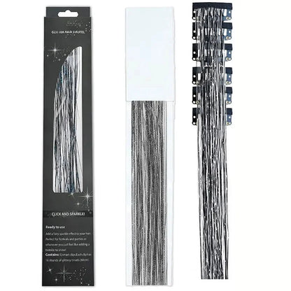 6-Piece Set BB Clip Tinsel Hair Metal Laser Gold Thread PET Laser Thread Highlighting Cross-Border Hair Accessories BB clip laser black tassel (6 black boxed)