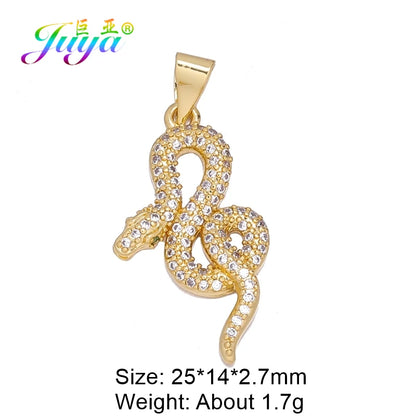 Juya Handmade Luxury Rainbow Zirconia 18K Gold Plated Decoration Snake Charms For DIY Fashion Talisman Jewelry Making Supplies Gold 18 CHINA