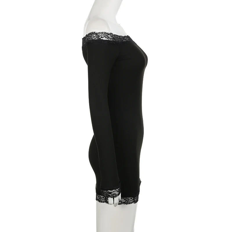 Rockmore Women's Lace Off Shoulder Bodycon Dress Elegant Long Sleeve Mini Dress for Party Club Dating Ladies Spring Fall Clothes