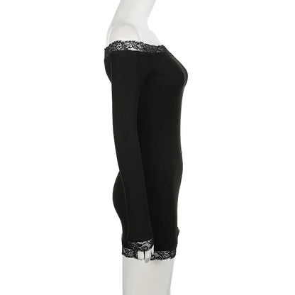 Rockmore Women's Lace Off Shoulder Bodycon Dress Elegant Long Sleeve Mini Dress for Party Club Dating Ladies Spring Fall Clothes