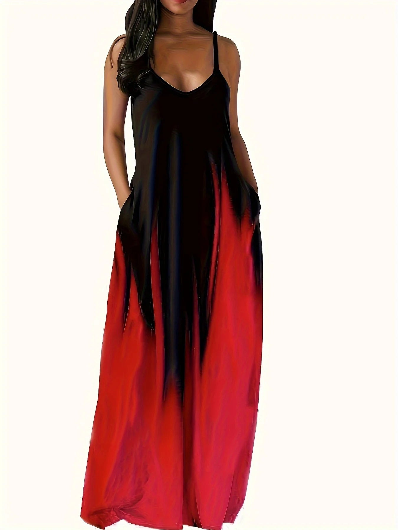 Plus size Summer cool style camisole long dress abstract fashion print temperament street dress Red