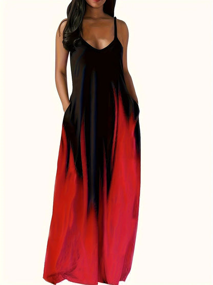 Plus size Summer cool style camisole long dress abstract fashion print temperament street dress Red