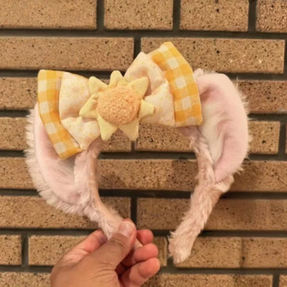 Miniso Navy Cap Star Dream Melody Best Friend Gift Headband Bow Cute Duffy Bear Plush Headband Amusement Park Photo Yellow