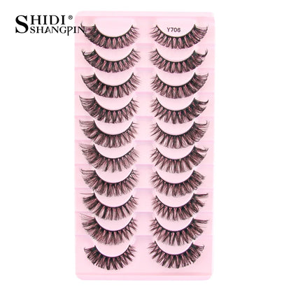 SHIDISHANGPIN 5/10Pairs False Lashes Cat Eye Eyelashes Eyelash Extension 3D Mink Half Lashes Natural Makeup faux Cils maquiagem 10 Pairs Y706