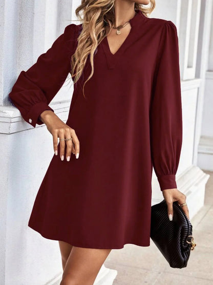 Office Lady Shirt Style Dresses Women's V-neck Long Sleeved Mini Dress Spring Autumn Solid Color Work Clothes