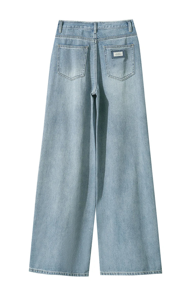 AMII Minimalist Blue Jeans Women 2025 Summer New Versatile Denim Wide Leg Pants Low Waist Thin Casual Loose Trousers 12542121