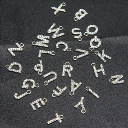 10pcs /26pcs pieces silver English letters drill metal pendant DIY fashion necklace bag pendant earrings material 26pcs 1set