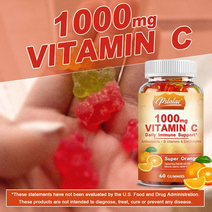 Vitamin C 1000 Mg Gummies - Multivitamin with Electrolytes, Immune Support for Skin - Non-GMO - 60 Orange Flavored Gummies