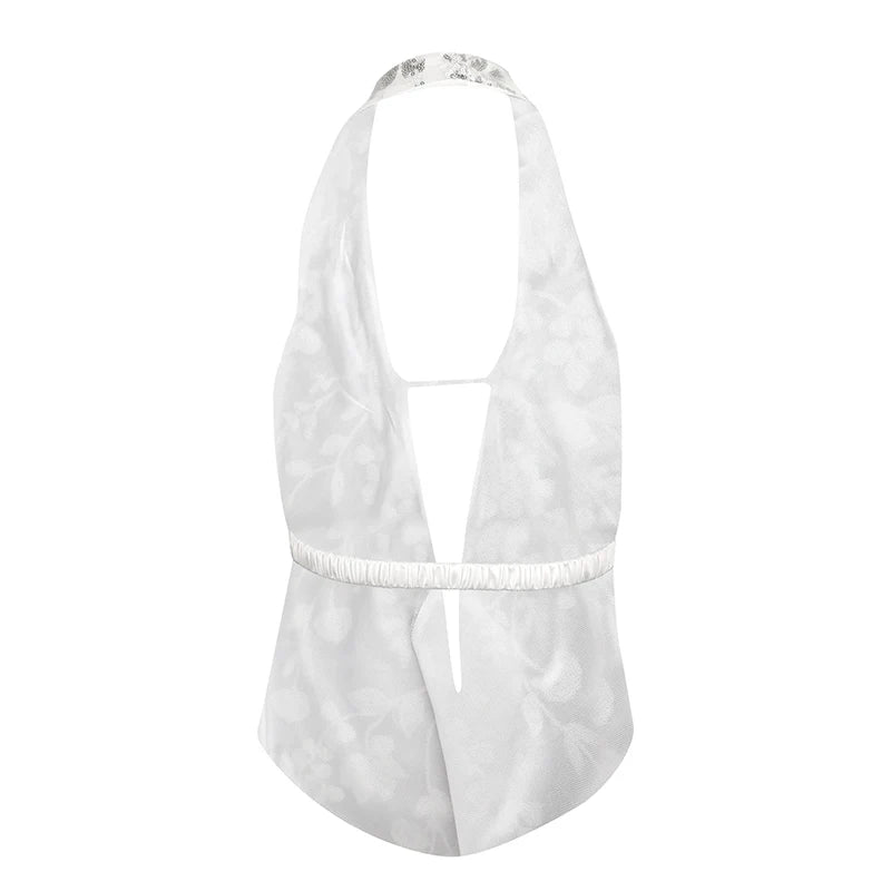 Summer New Women's Tank Streetwear Fashion Vest Sequins Halter Sexy V-Neck Backless Female Casual Slim Versatile Tank Clothing