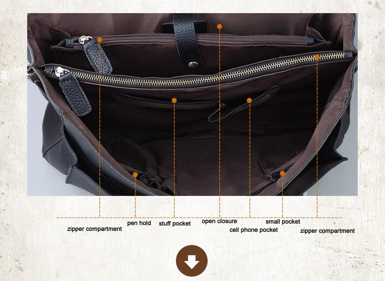 FANCODI Genuine Leather Briefcase men Business Bag Male Portfolio Attache Case Leather 15.6" Laptop Bag Office tote Handbag big