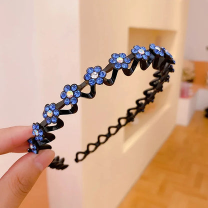 New Non-slip Rhinestone Headbands Solid Wave Hairbands for Women Girls Bezel Fashion Hair Hoop Ladies Boutique Hair Accessories Badiee Stylez