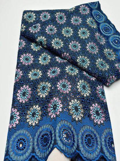 Original Austria Pure Cotton Lace Fabric 2024 High Quality Swiss Voile Embroidery Stones Lace Fabric For Women Celebration Dress A075 5码 5yard