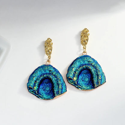 AENSOA Vintage Abstract Simulated Natural Stone Dangle Earrings for Women Van Gogh Painting Star Geometric Volcanic Rock Earring