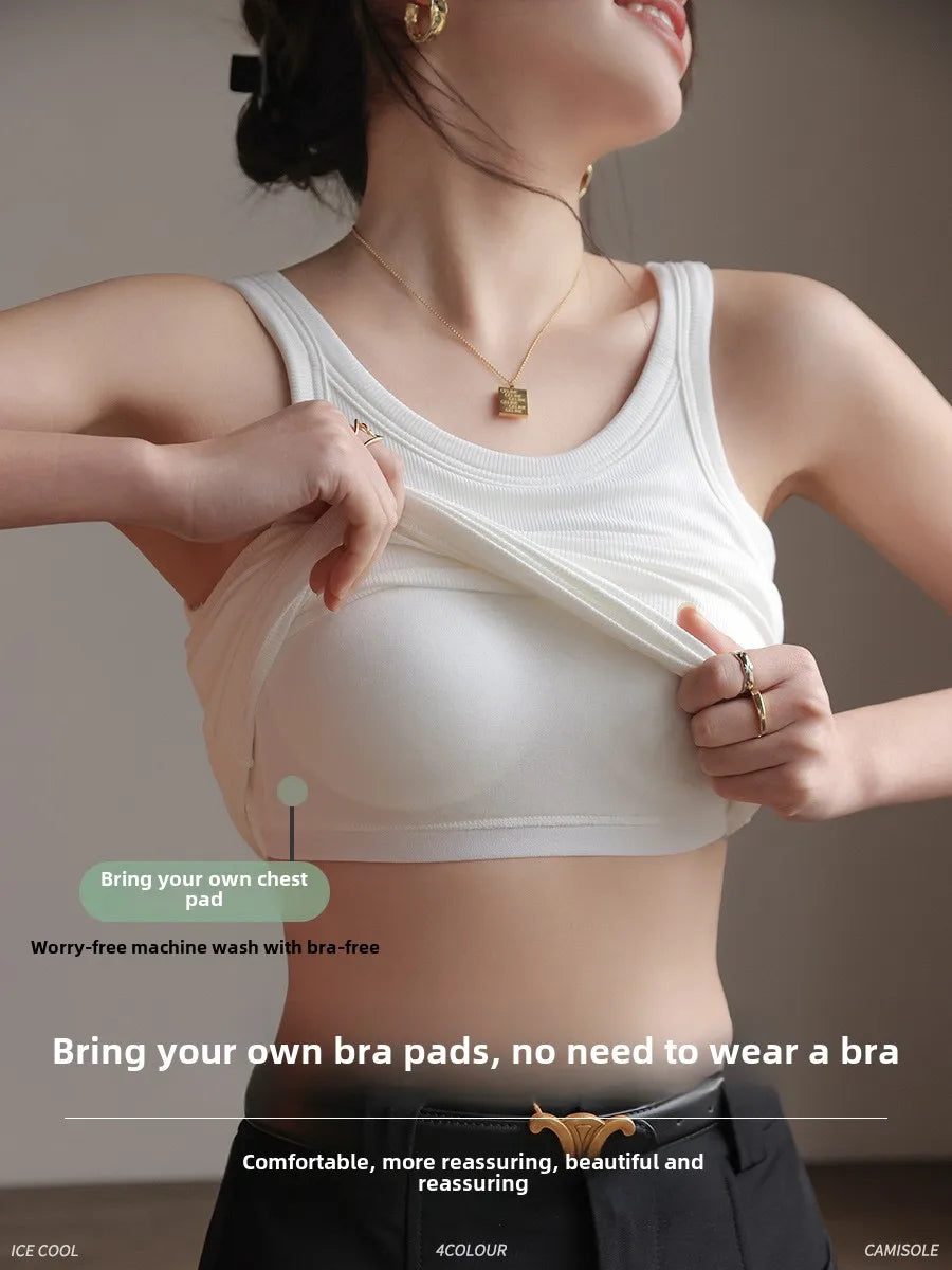 2025 Summer Women Strappy Tank Top Built-in Bra Seamless Wirefree Push Up Y2K Fashion Tube Top Innerwear Outerwear Hot Selling