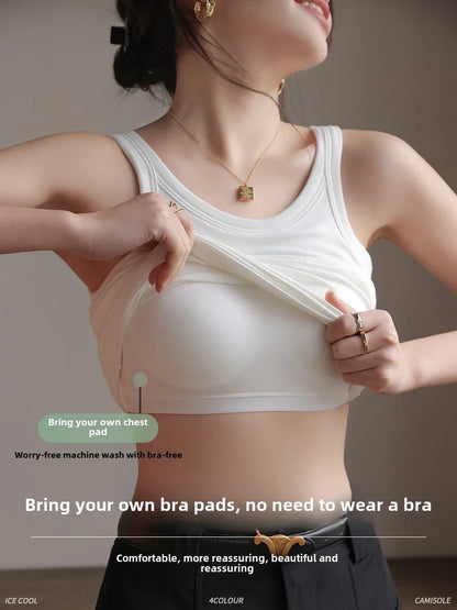 2025 Summer Women Strappy Tank Top Built-in Bra Seamless Wirefree Push Up Y2K Fashion Tube Top Innerwear Outerwear Hot Selling