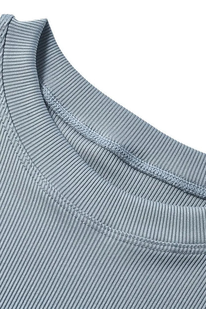 Lounge Wear Ribbed Casual 2 Piece Summer Shorts Set For Women Sleeve Top+Elastic Leggings Outfits